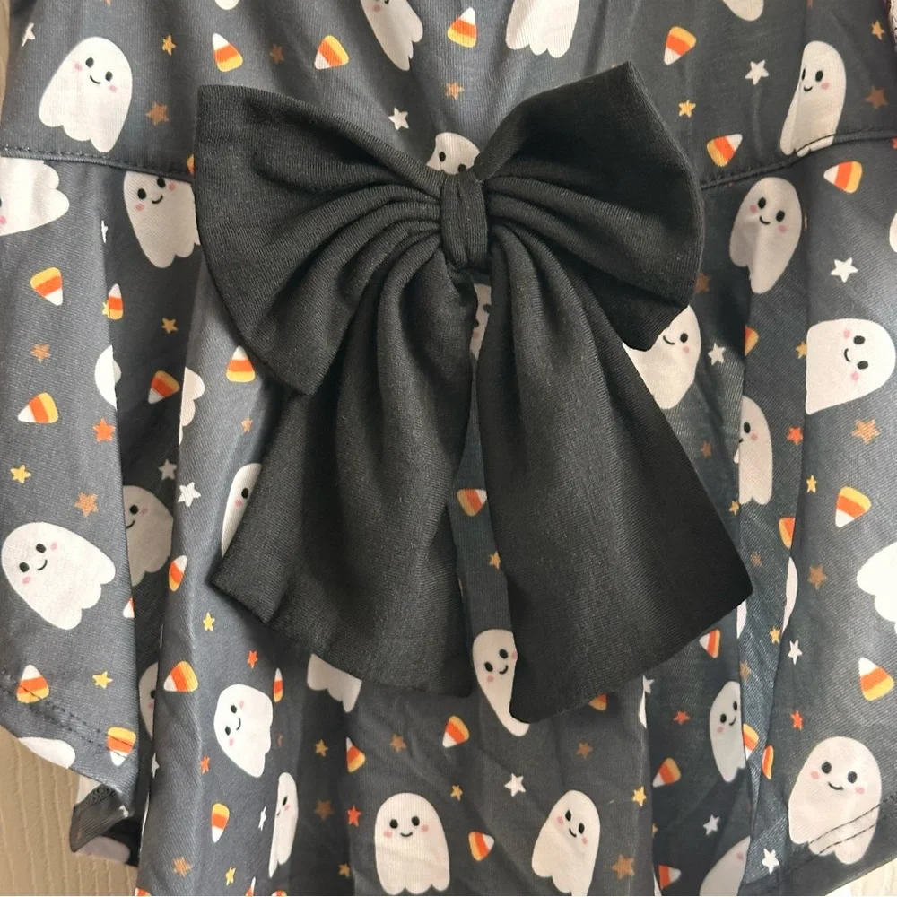 House of Barker Ghost and Candy Print Dog Dress with Black Bow Size Medium